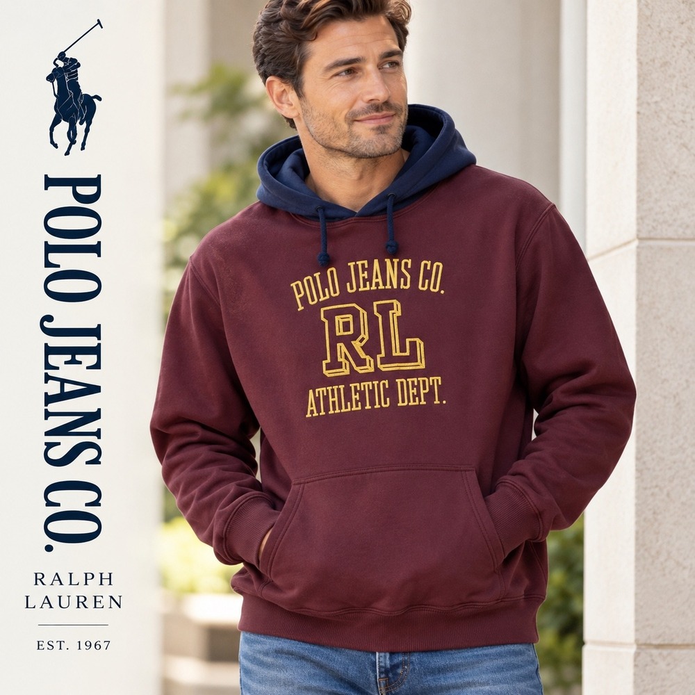 Polo Jeans Co Ralph Lauren Hoodie Mens Medium Burgundy Navy RL Athletic Dept